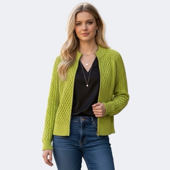 St. John Sweaters - St. John Woman’s Green Zip-Up Sweater